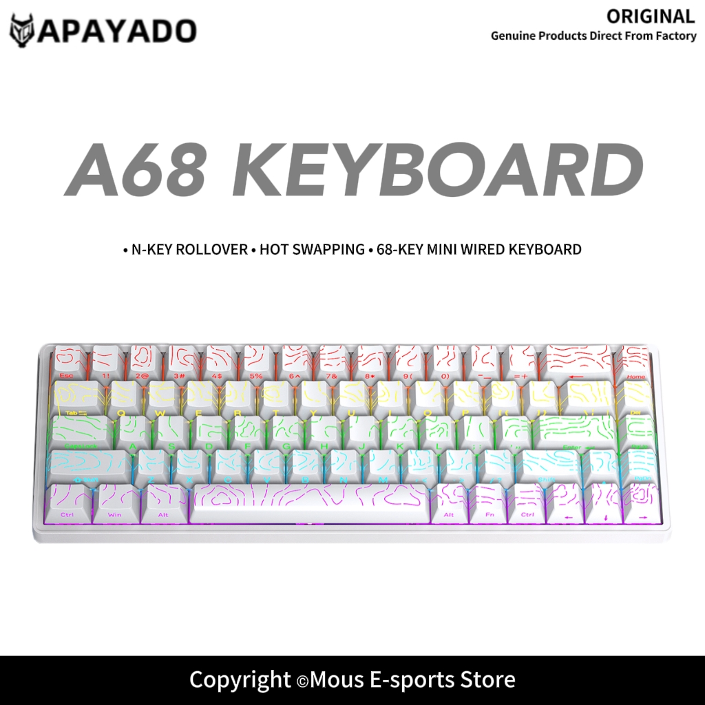 Keyboard Gaming Blue Switch - Clavier mécanique filaire APAYADO A68, clavier